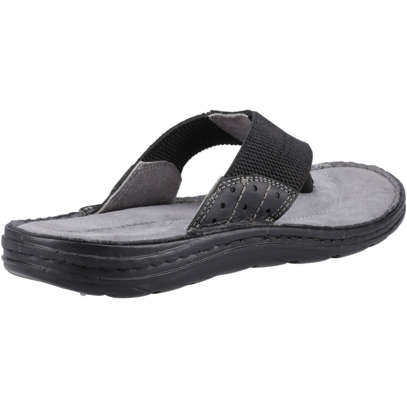 Hush Puppies Alan Toepost Leather Men's Black Flip Flops