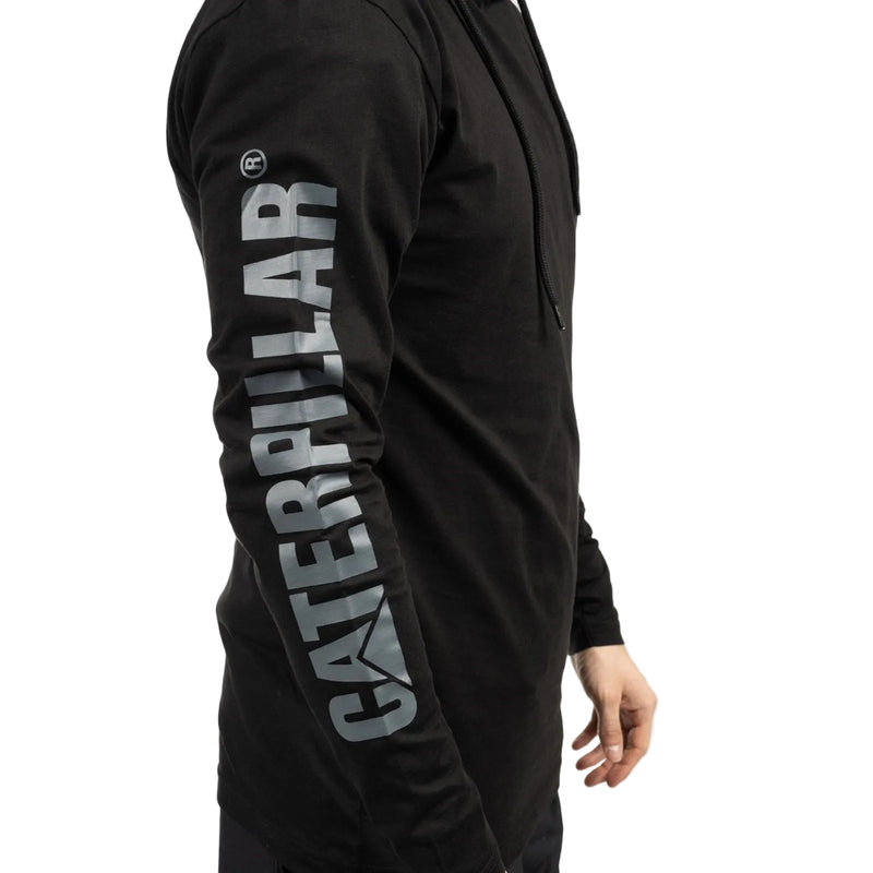 Caterpillar Hooded Long Sleeve Cotton Men's Black T-Shirt
