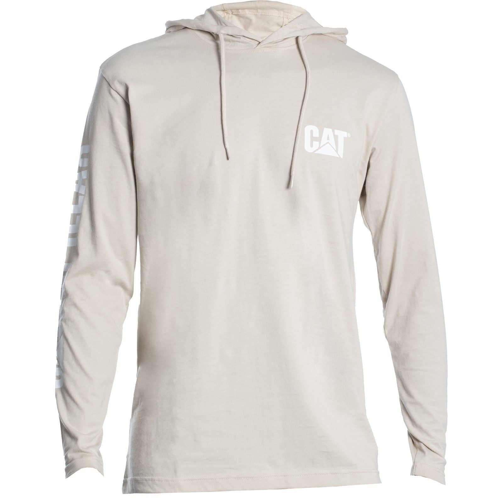 Caterpillar Hooded Long Sleeve Cotton Men's Beige T-Shirt