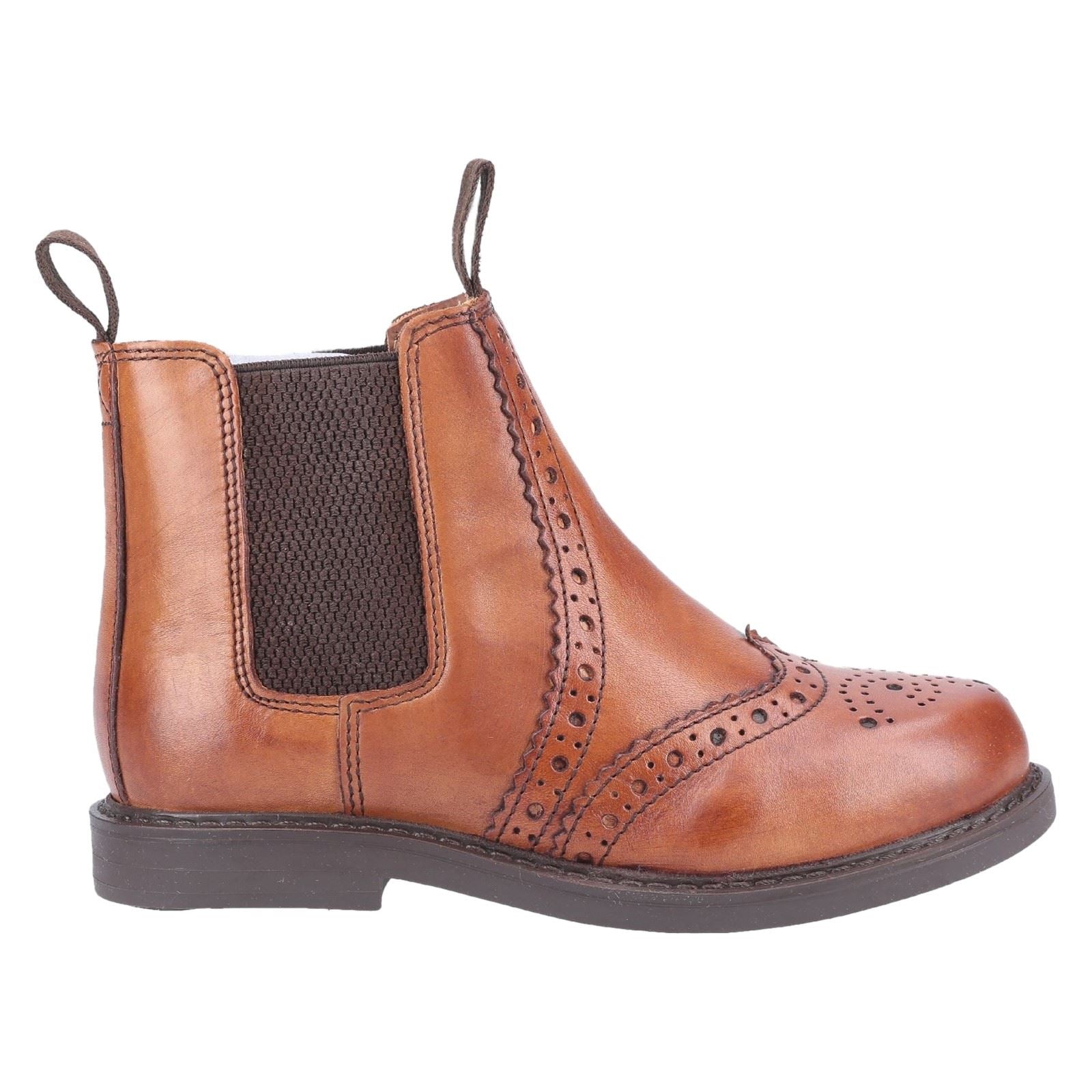 Cotswold Nympsfield Leather Boy's Tan Flat Chelsea Boots