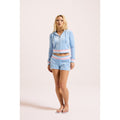 Juicy Couture Velour Cropped Stripe Hoodie Polyester Women's Blue Hooded Sweatshirt