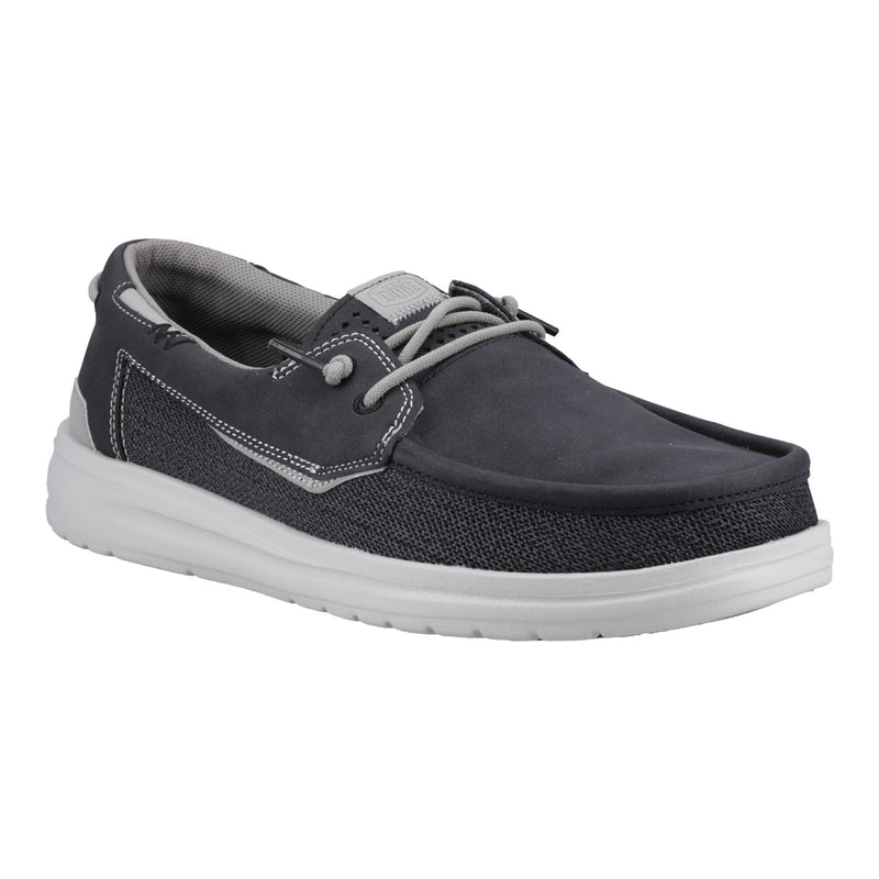 HEYDUDE Welsh Grip Classic Mesh Cotton Blend Men's Black/Storm Gray Boat Shoes