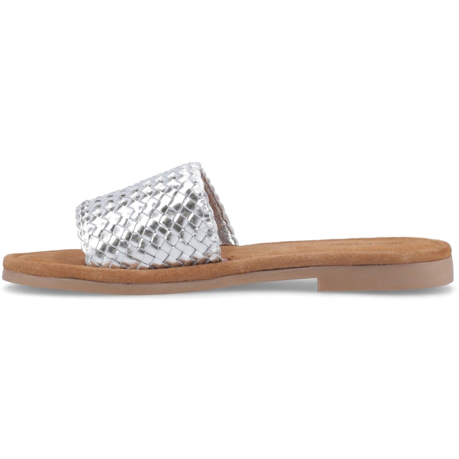 Hush Puppies Hetty Slide Leather Women's Silver Wide Sandals