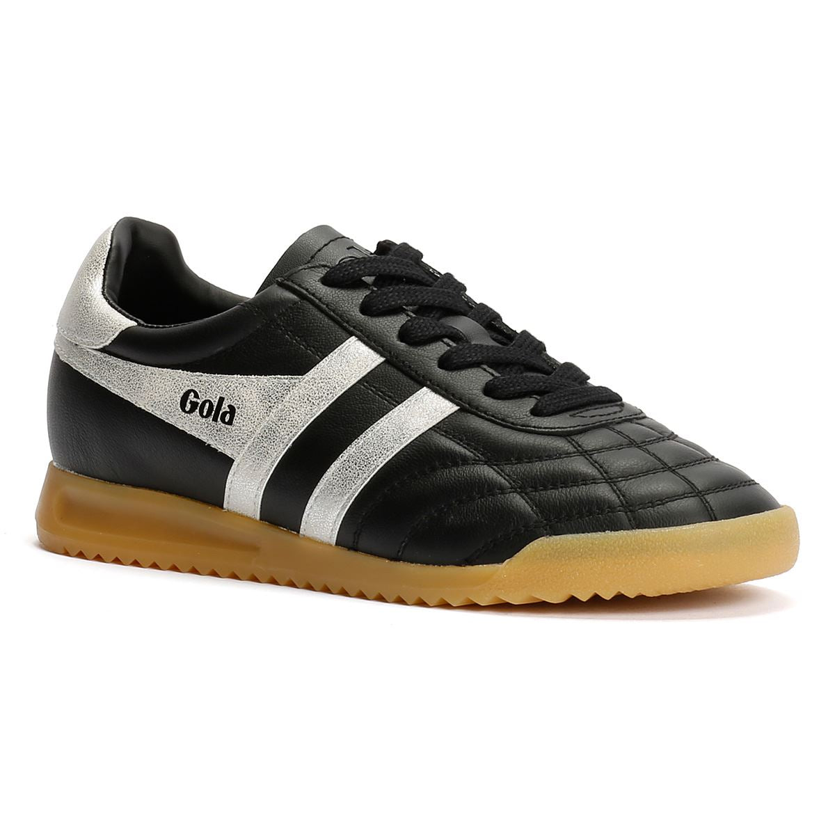 Gola Stadium Leather Women's Black/Silver Sneakers