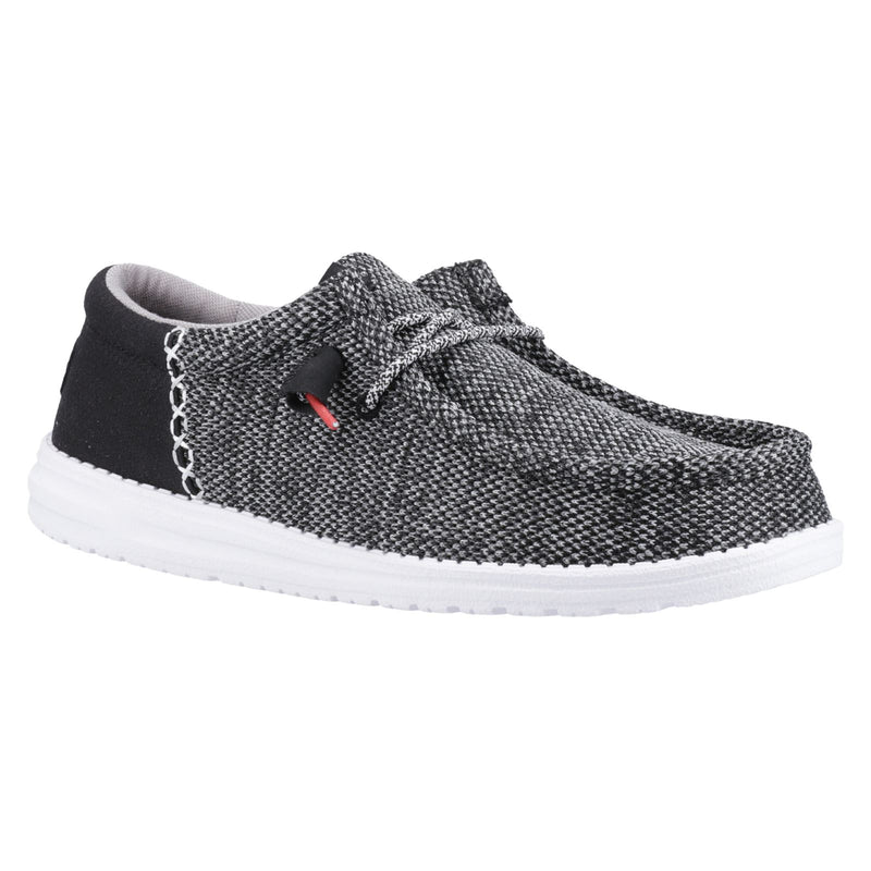 HEYDUDE Wally Funk Open Mesh Synthetic/Spandex/Cotton Men's Black/White Boat Shoes