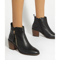 Dune Paicing Leather Women's Black Heeled Ankle Boots