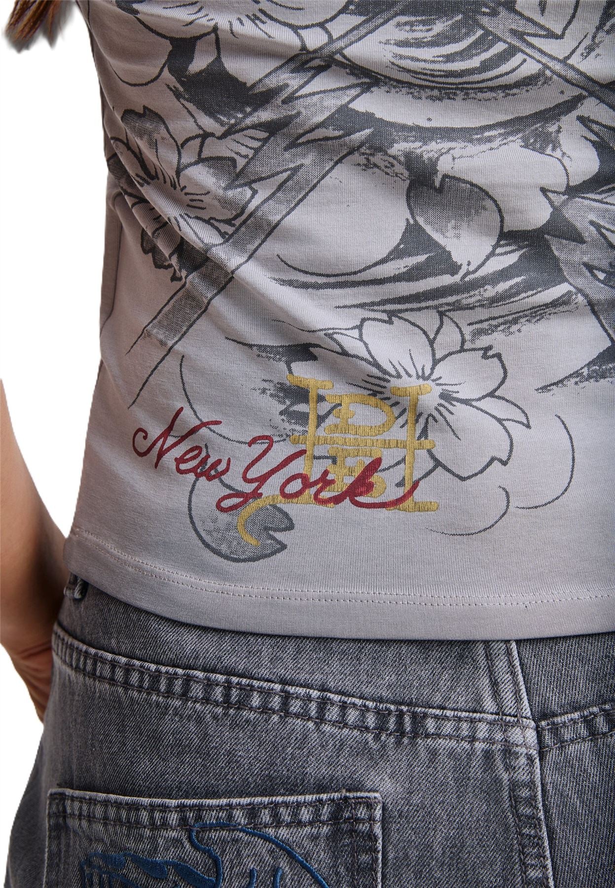 Ed Hardy In Memory of When I Cared Fitted Women's Gray Vest Top