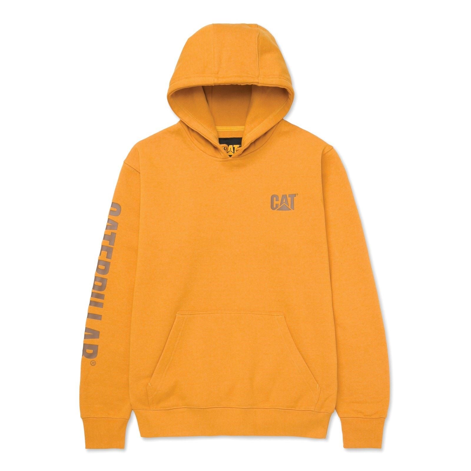 Caterpillar Trademark Banner Cotton Men's Yellow Hooded Sweatshirt