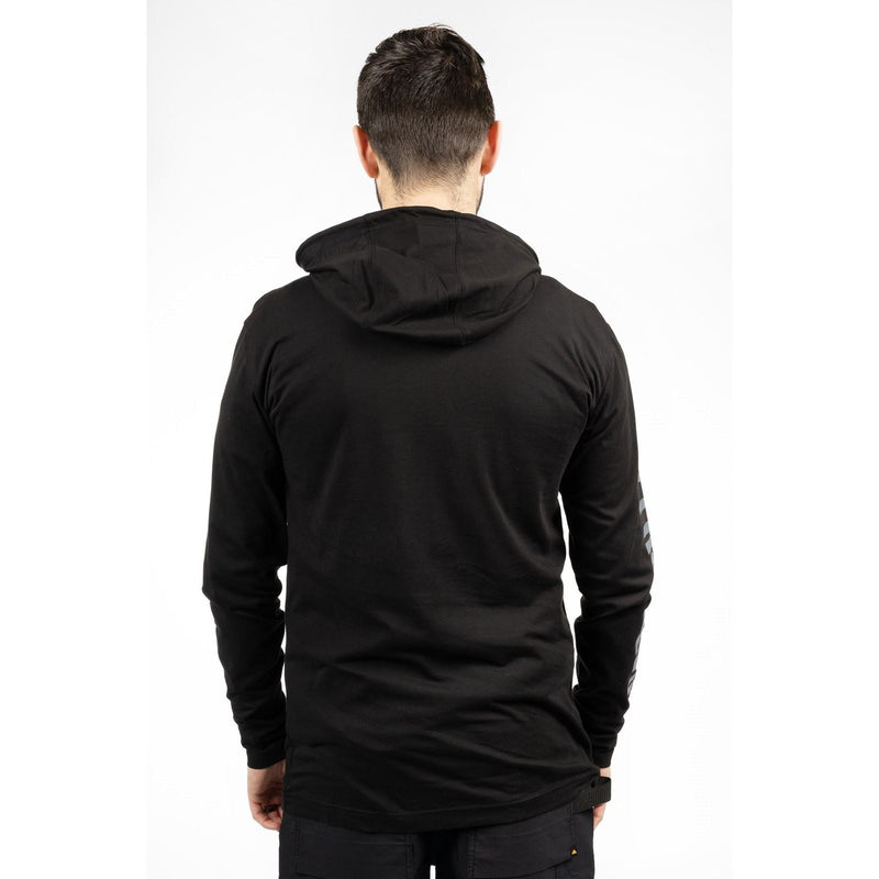 Caterpillar Hooded Long Sleeve Cotton Men's Black T-Shirt