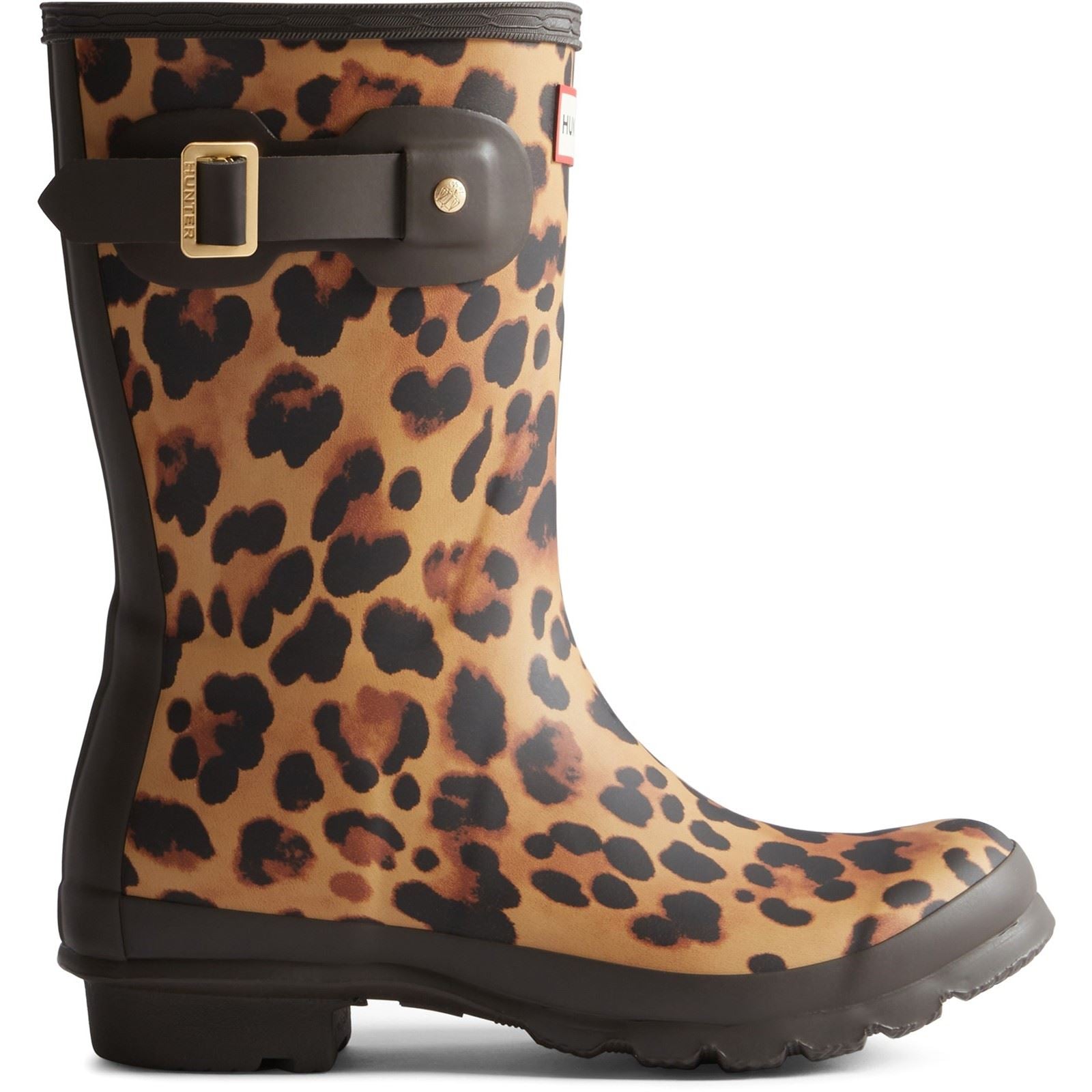 Hunter Original Short Women's Leopard Print/Chocolate Brown Wellington Boots