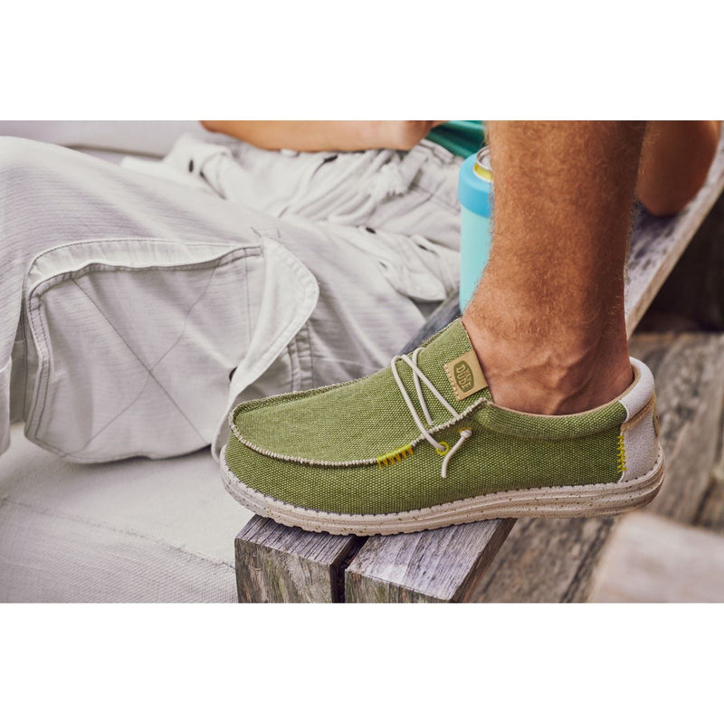 HEYDUDE Wally Coastline Canvas Men's Olive Boat Shoes