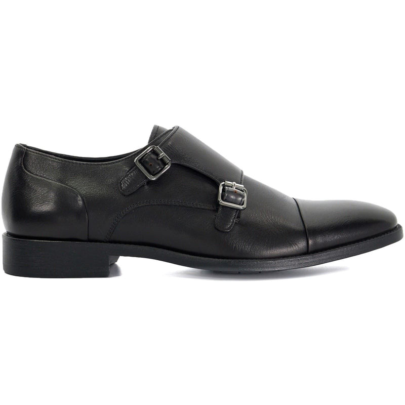 Dune Satchin Leather Men's Black Double Monk Shoes