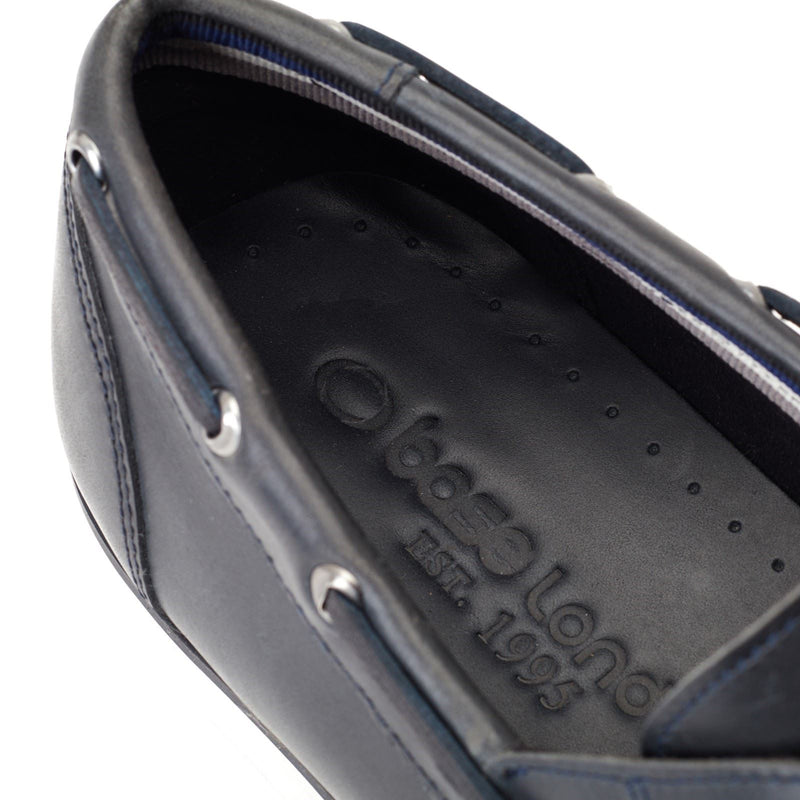 Base London Stern Leather Men's Navy Boat Shoes