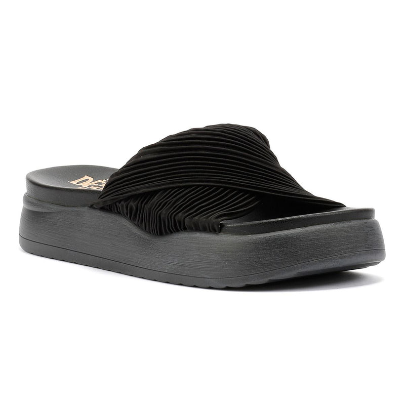 Desert Fleur Gabbro Pleated Satin Women's Black Sandals