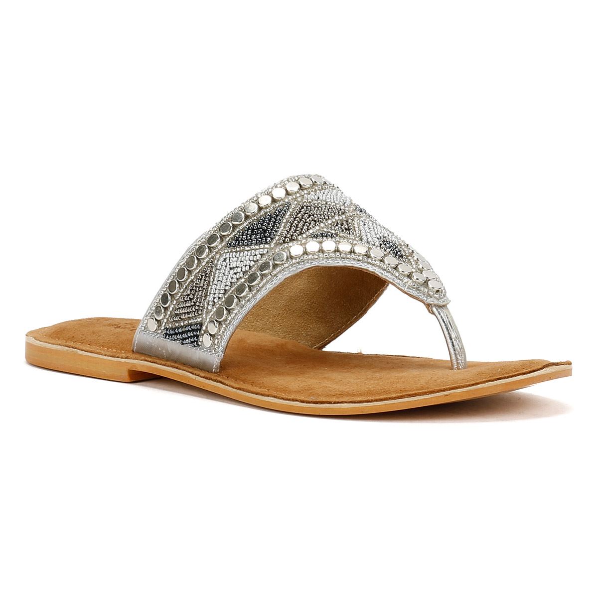 Tower London Wide Vamp Toepost Women's Silver Sandals