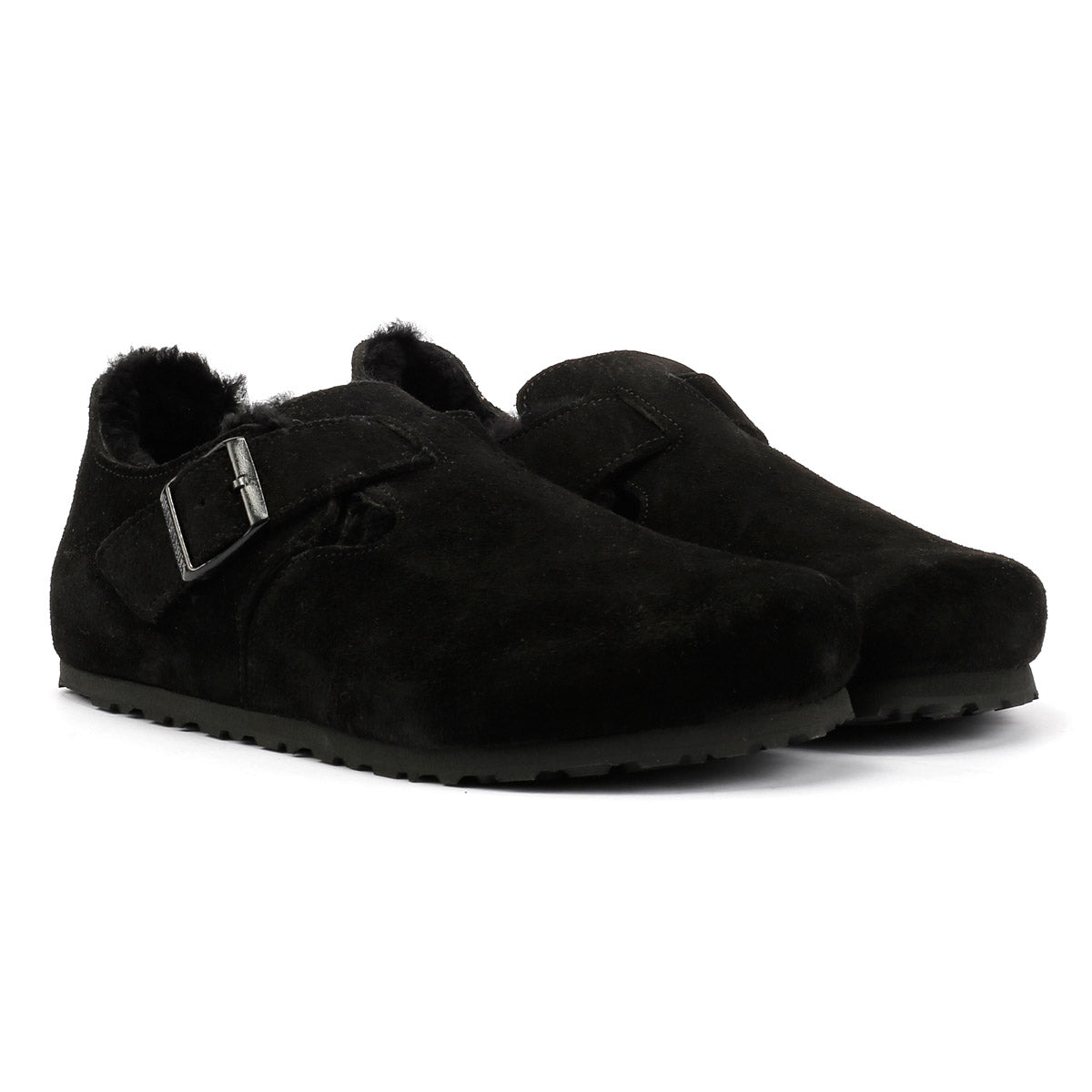 Birkenstock London Shearling Suede Black Shoes