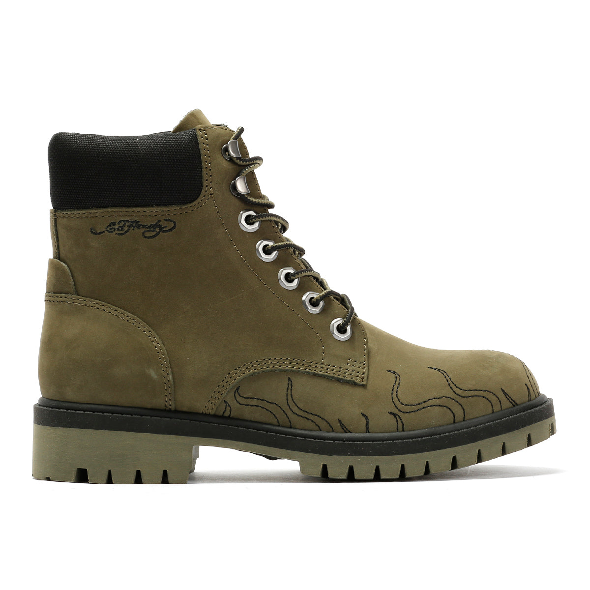 Ed Hardy Embroidered Flames Nubuck Women's Khaki Boots