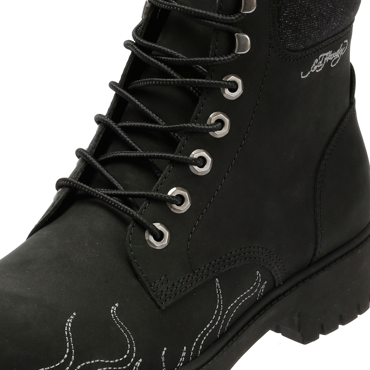 Ed Hardy Embroidered Flames Nubuck Men's Black Boots