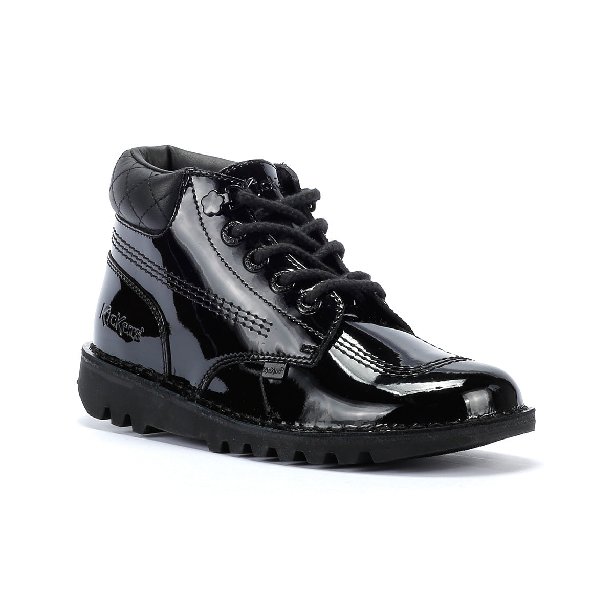 Kickers Kick Hi Youth Quilted Patent Black Shoes