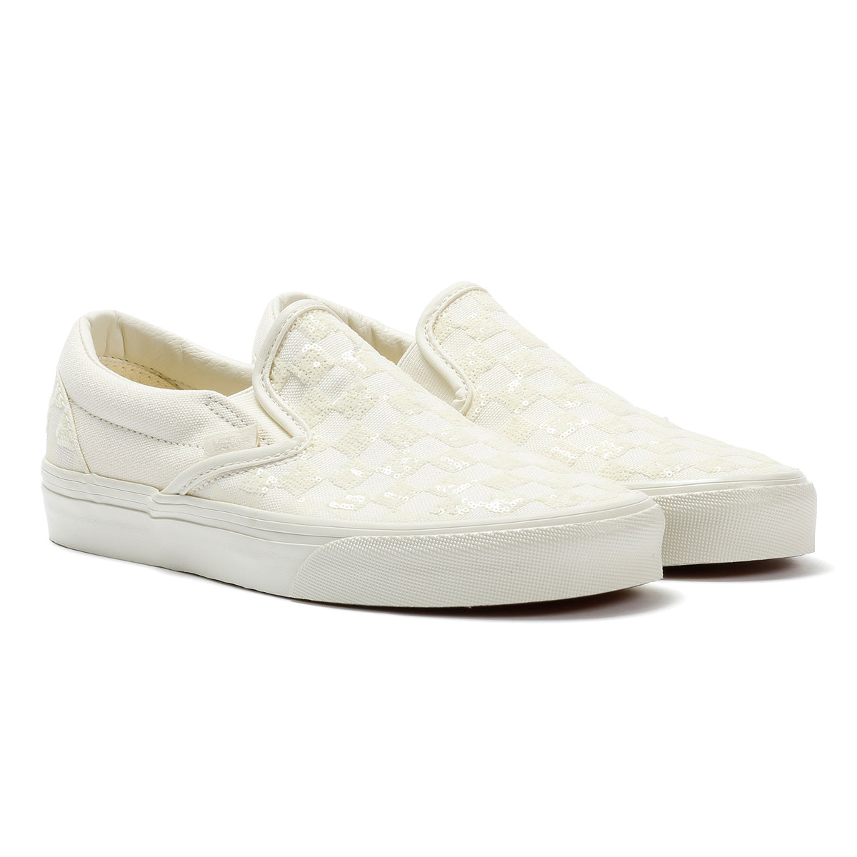 Vans Classic Slip-On Canvas Women's White Beaded Checkerboard Sneakers
