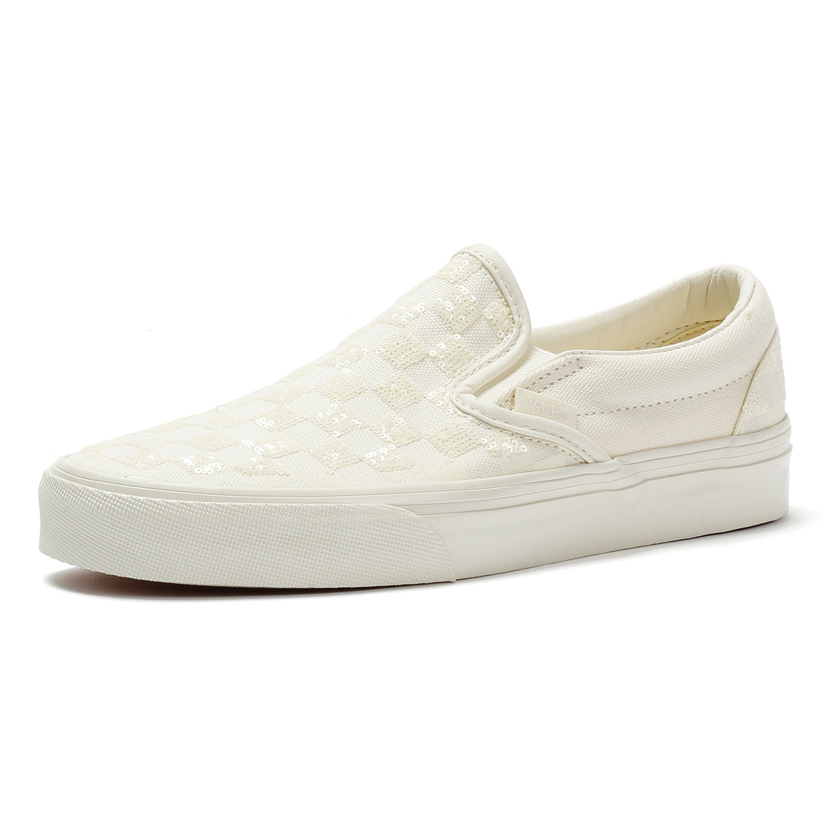 Vans Classic Slip-On Canvas Women's White Beaded Checkerboard Sneakers