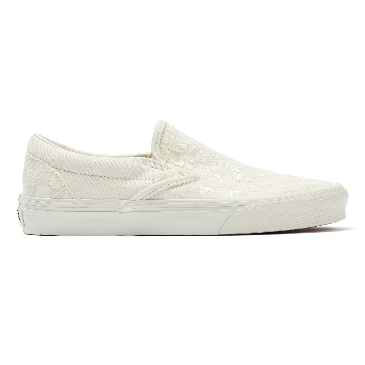Vans Classic Slip-On Canvas Women's White Beaded Checkerboard Sneakers