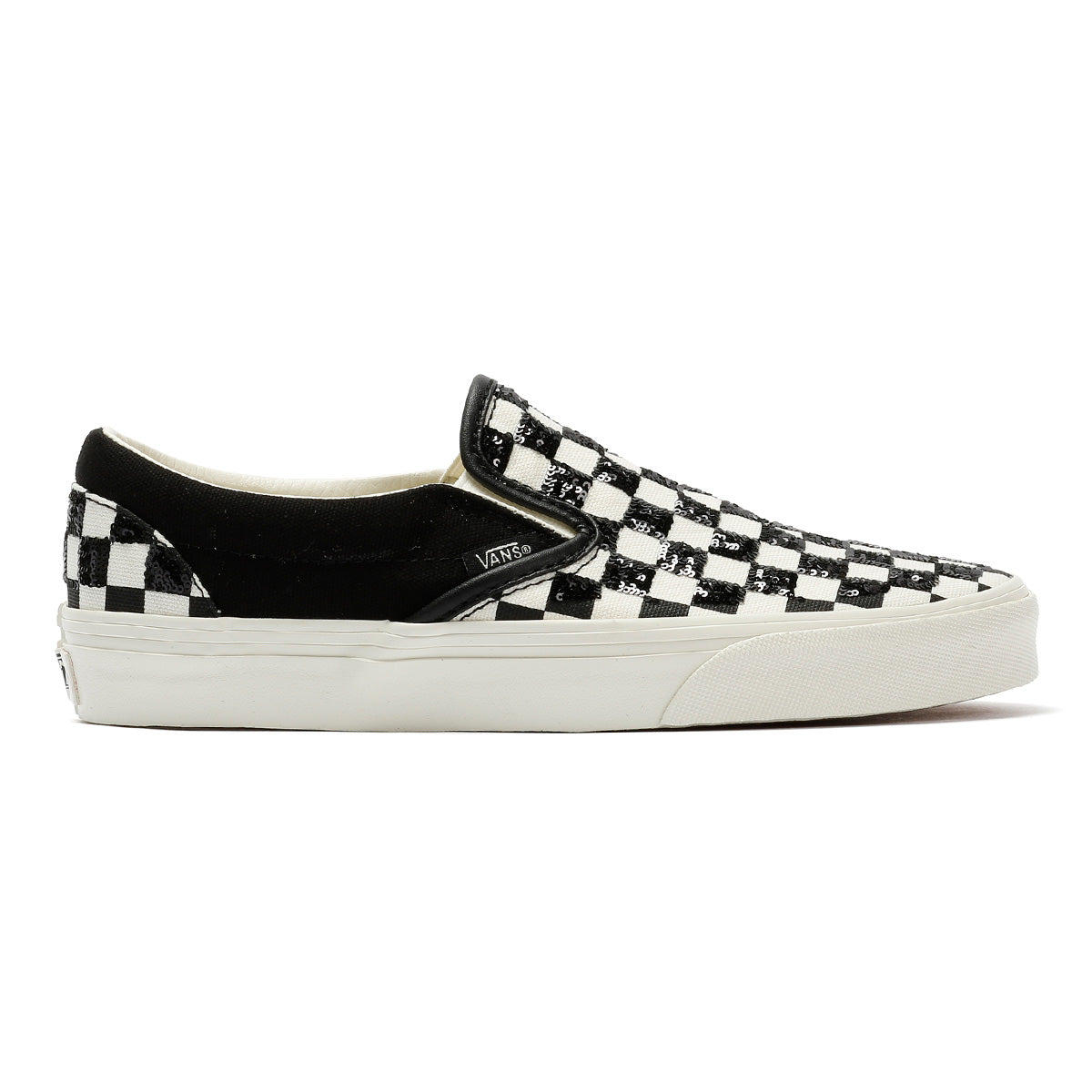 Vans Classic Slip-On Canvas Women's Black/White Beaded Checkerboard Sneakers