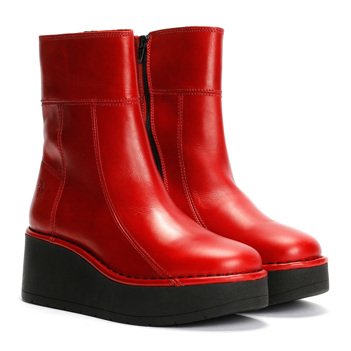 Fly London Hann Wedge Leather Women's Red Boots