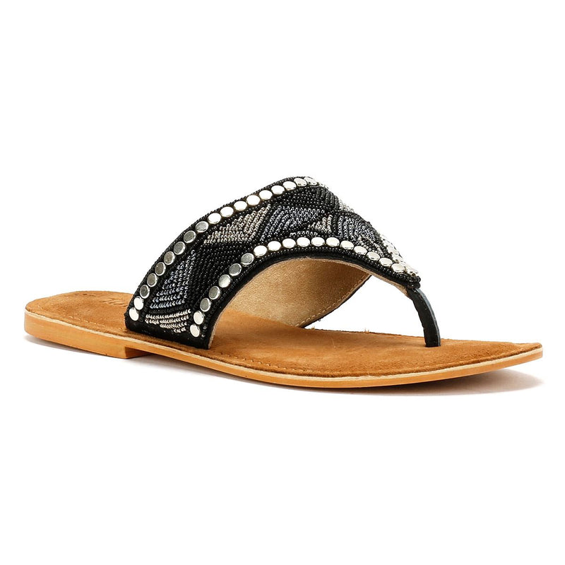 Tower London Wide Vamp Toepost Women's Black Metallic Sandals