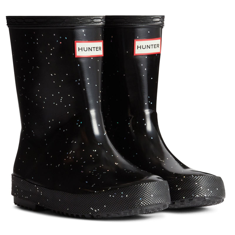 Hunter Kids First Giant Glitter Rubber Black Wellington Boots