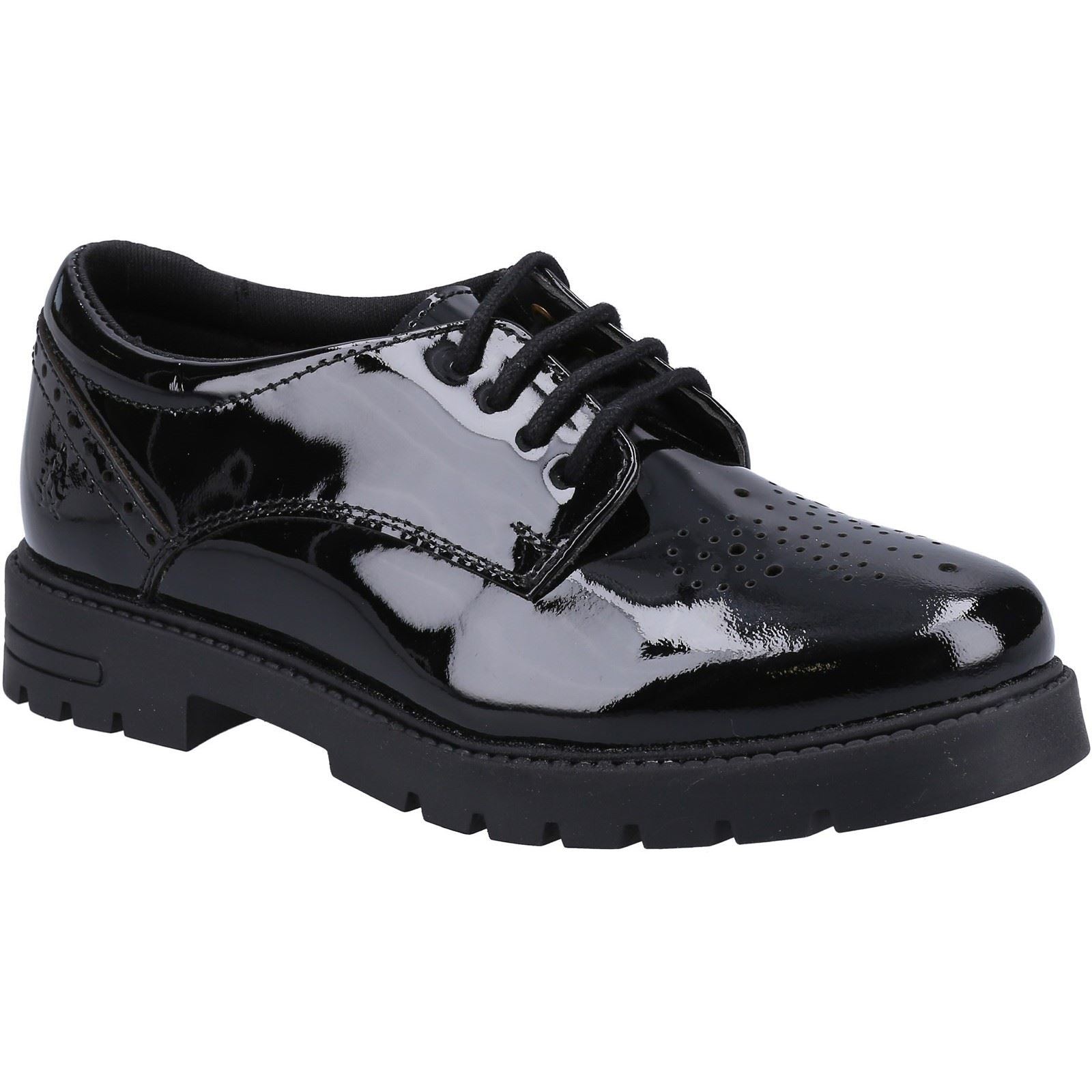 Hush Puppies Jayne Patent SNR Leather Girls's Black Lace-Up Shoes