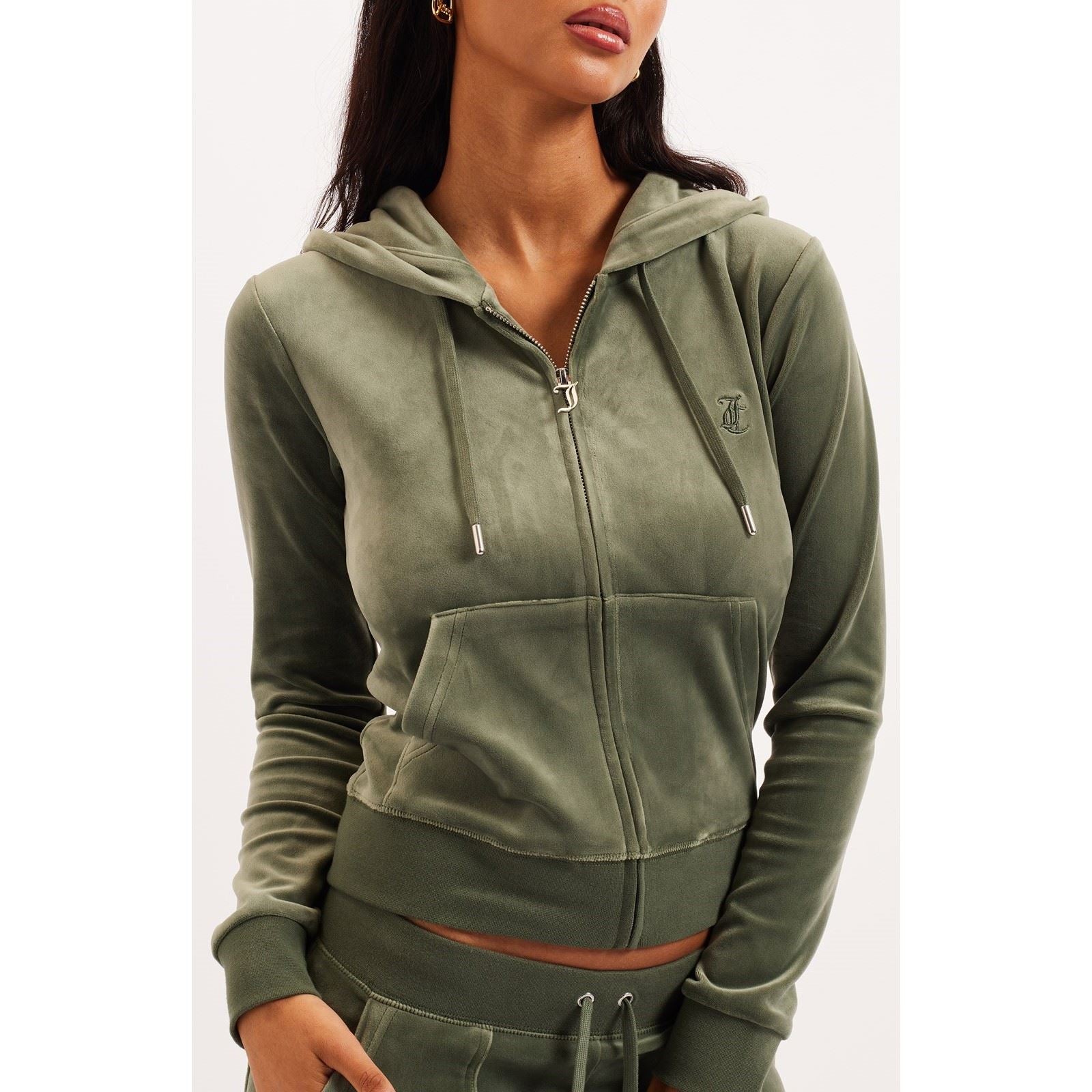 Juicy Couture Robertson Classic Jacket Synthetic Women's Green Hooded Sweatshirt