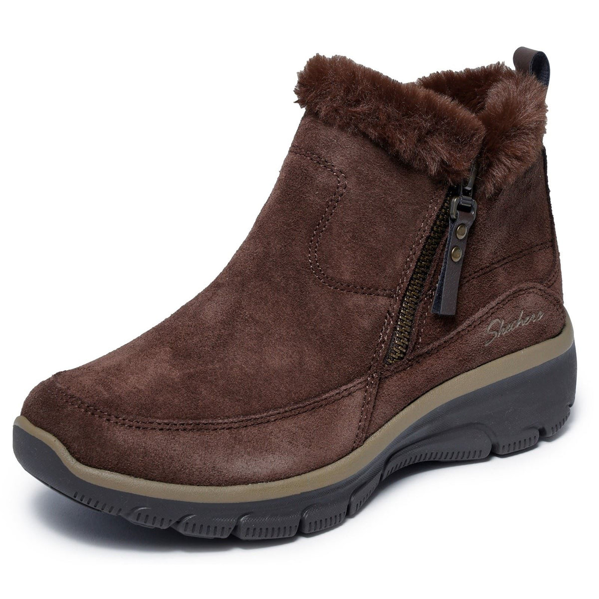 Skechers Easy Going Cool Zip! Leather Women's CHOCOLATE Winter Ankle Boots