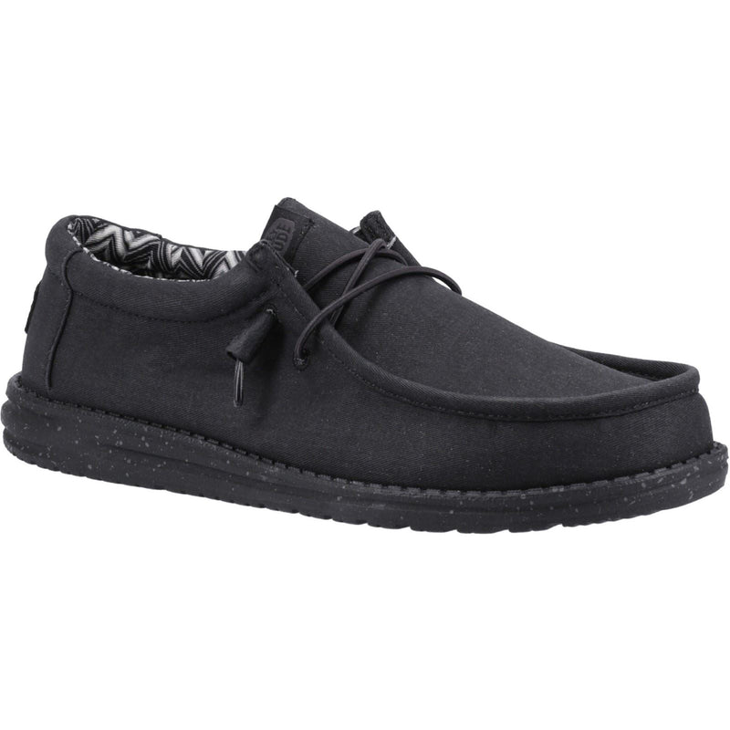 HEYDUDE Wally Canvas 100% Cotton Men's Black Boat Shoes