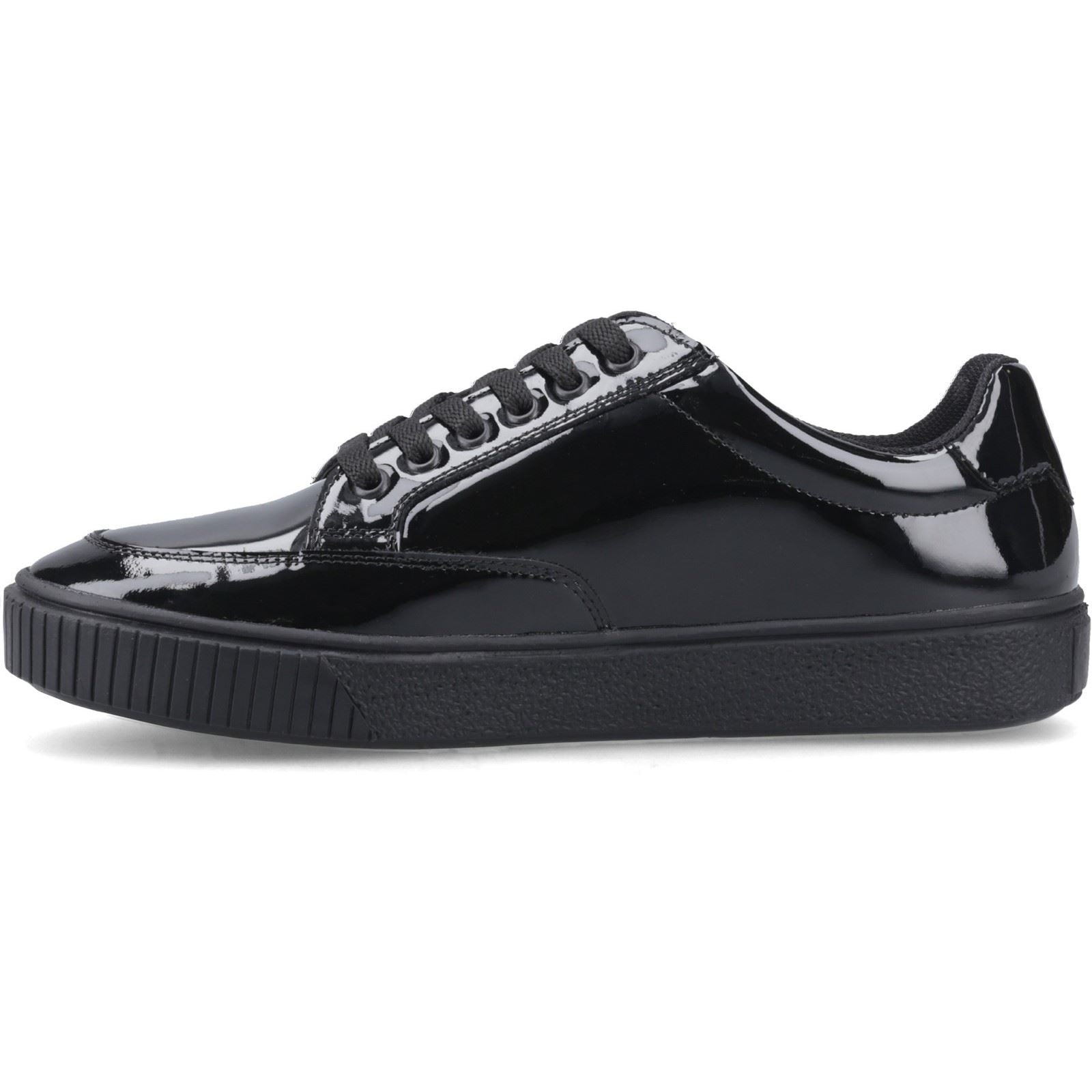 Hush Puppies Evelyn Lace Snr Leather Girl's Black Patent Lace-Up Shoes