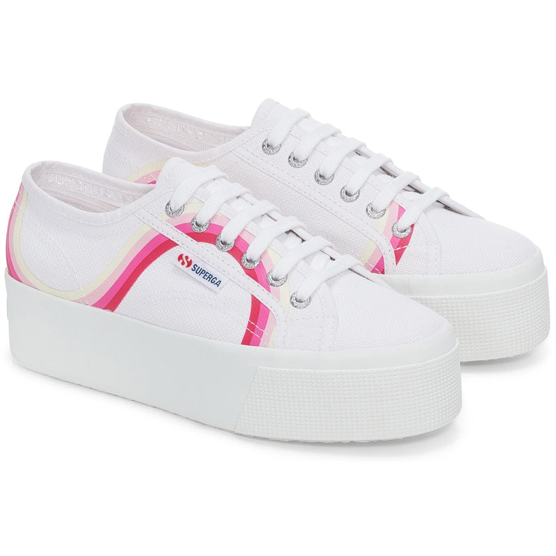 Superga 2790 Round Stripes Cotton Women's White/Shaded Blue Sneakers