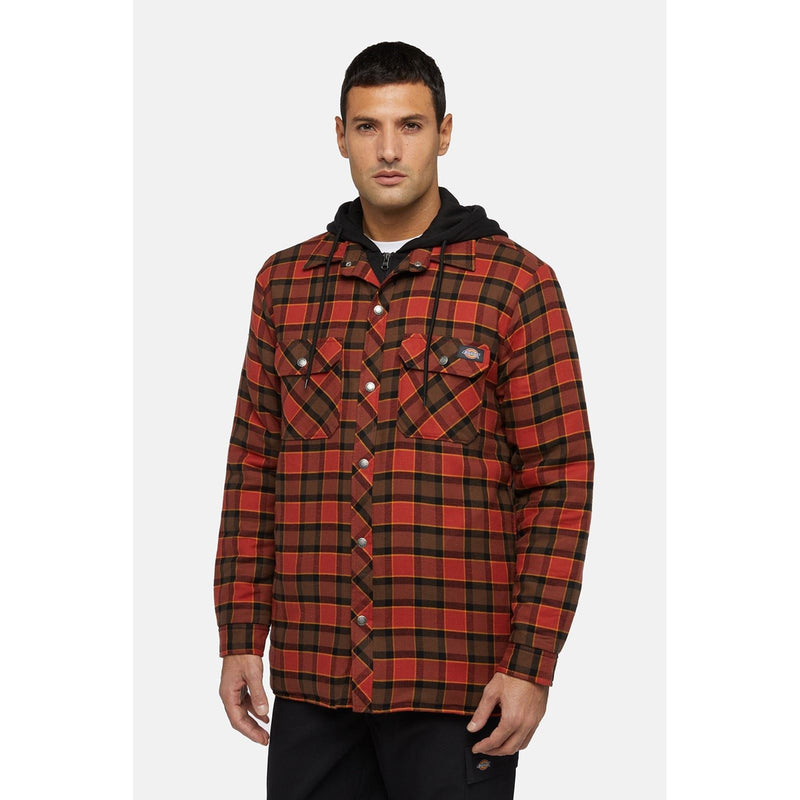 Dickies Fleece Hooded Flannel Shirt Men's Red Shirt Jacket