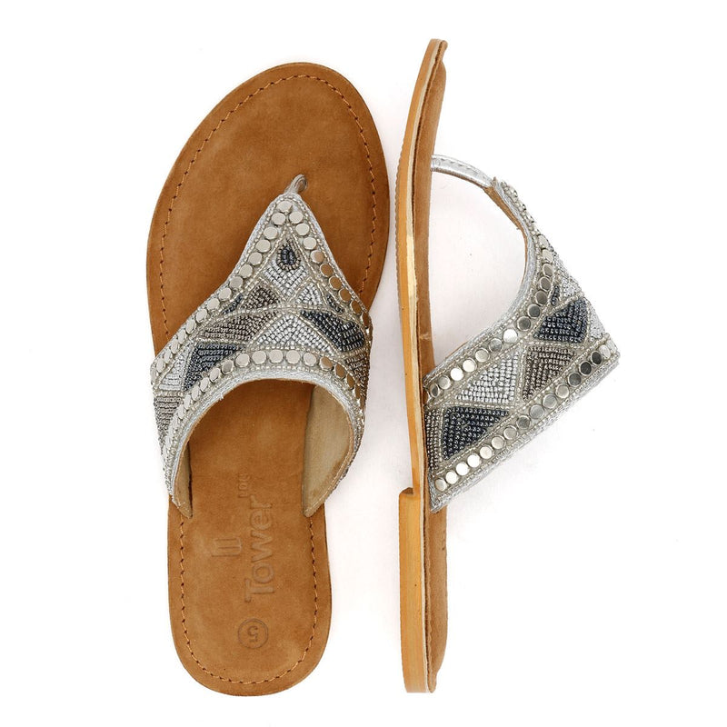 Tower London Wide Vamp Toepost Women's Silver Sandals