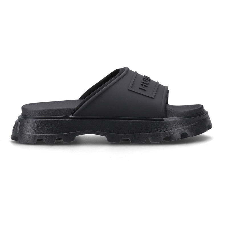 Hunter Moulded Stacked Slider Synthetic Women's Black Slides