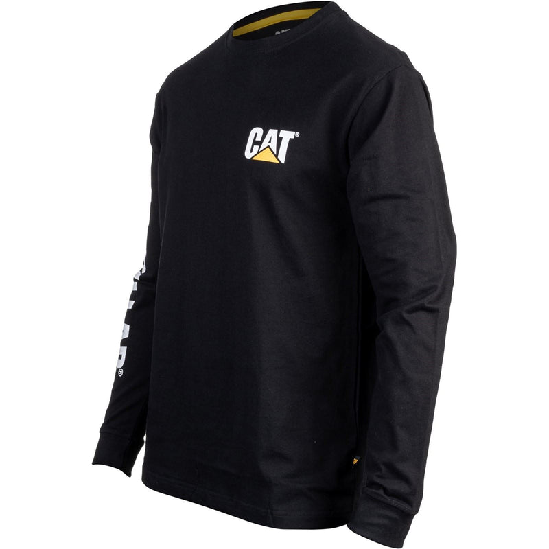 Caterpillar Trademark Banner Long Sleeve Cotton Men's Black T-Shirt
