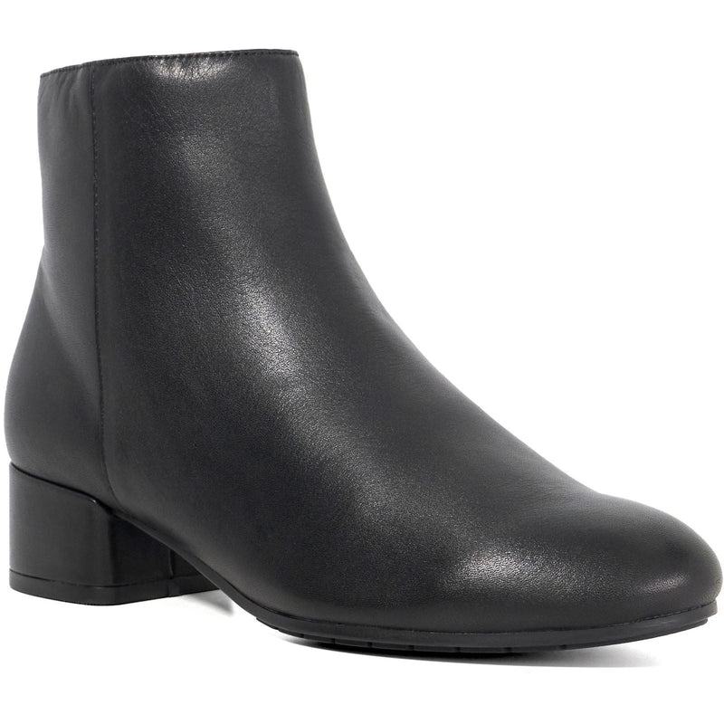 Dune Pippie Leather Women's Black Heeled Ankle Boots