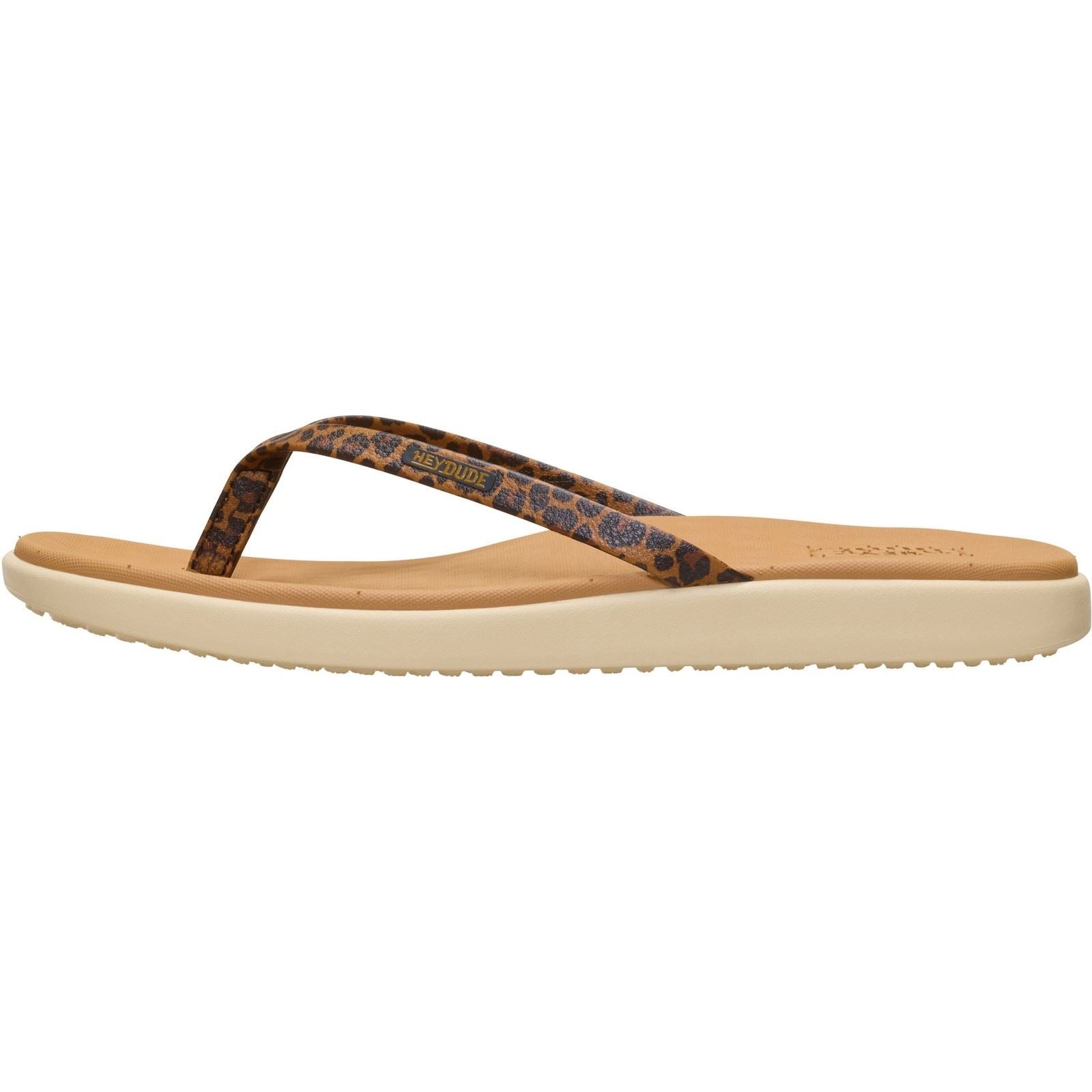 HEYDUDE Maui Breeze Polyurethane Women's Tan Leopard Flip Flops