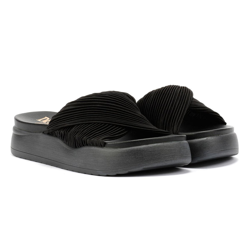 Desert Fleur Gabbro Pleated Satin Women's Black Sandals