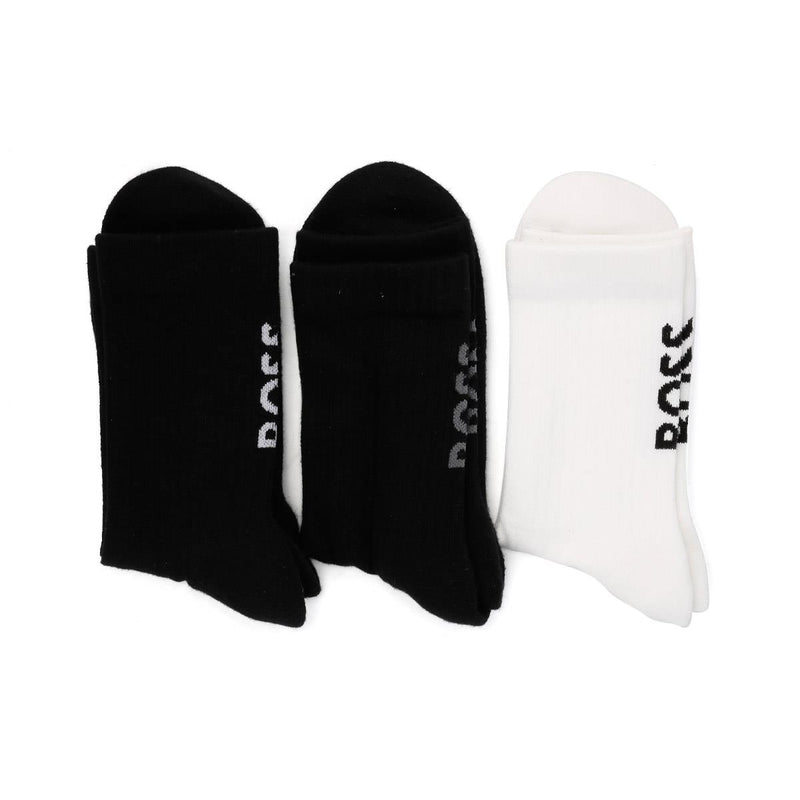 Boss 3 Pack Logo US 7 - 13 Men's Black / White Calf High Socks