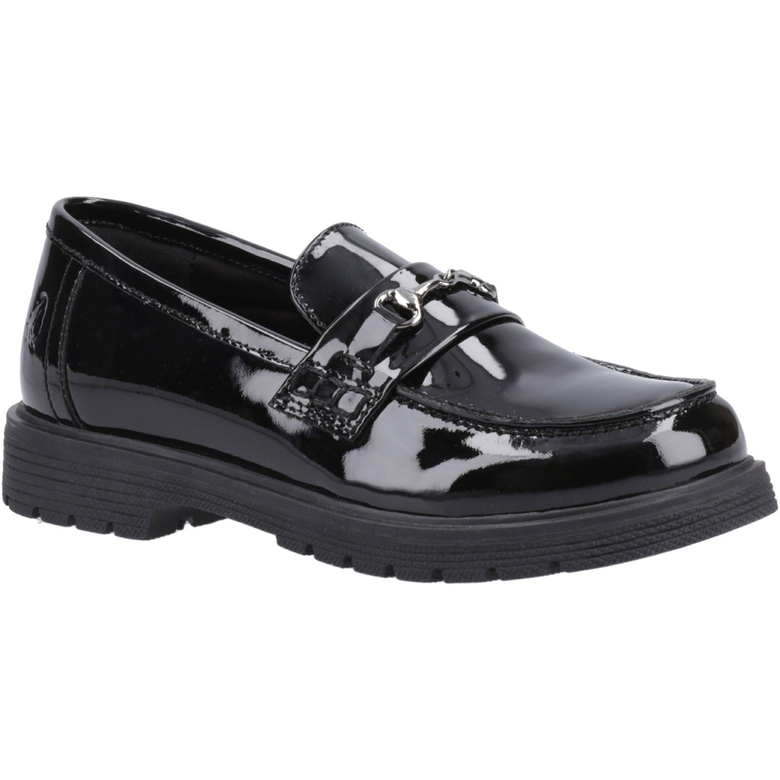 Hush Puppies Lydia Patent Senior Leather Girls's Black Loafers