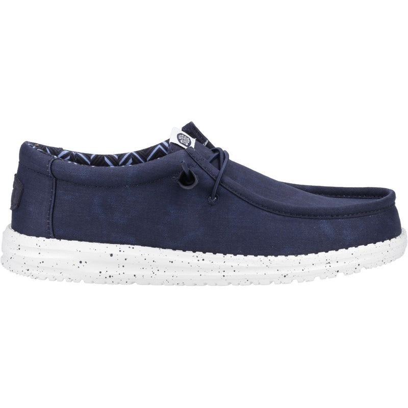HEYDUDE Wally Canvas 100% Cotton Men's Navy Boat Shoes