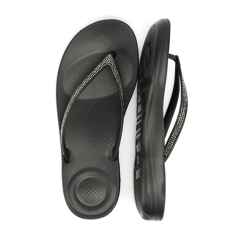 FitFlop Iqushion Sparkle Rubber Women's Black Flip Flops