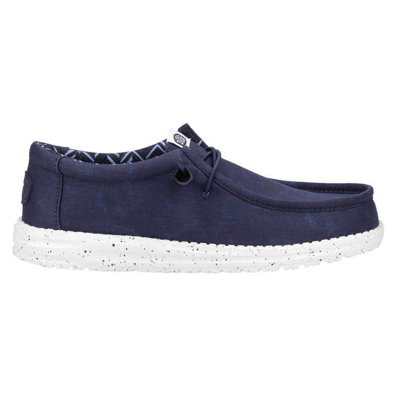 HEYDUDE Wally Canvas 100% Cotton Men's Navy Boat Shoes
