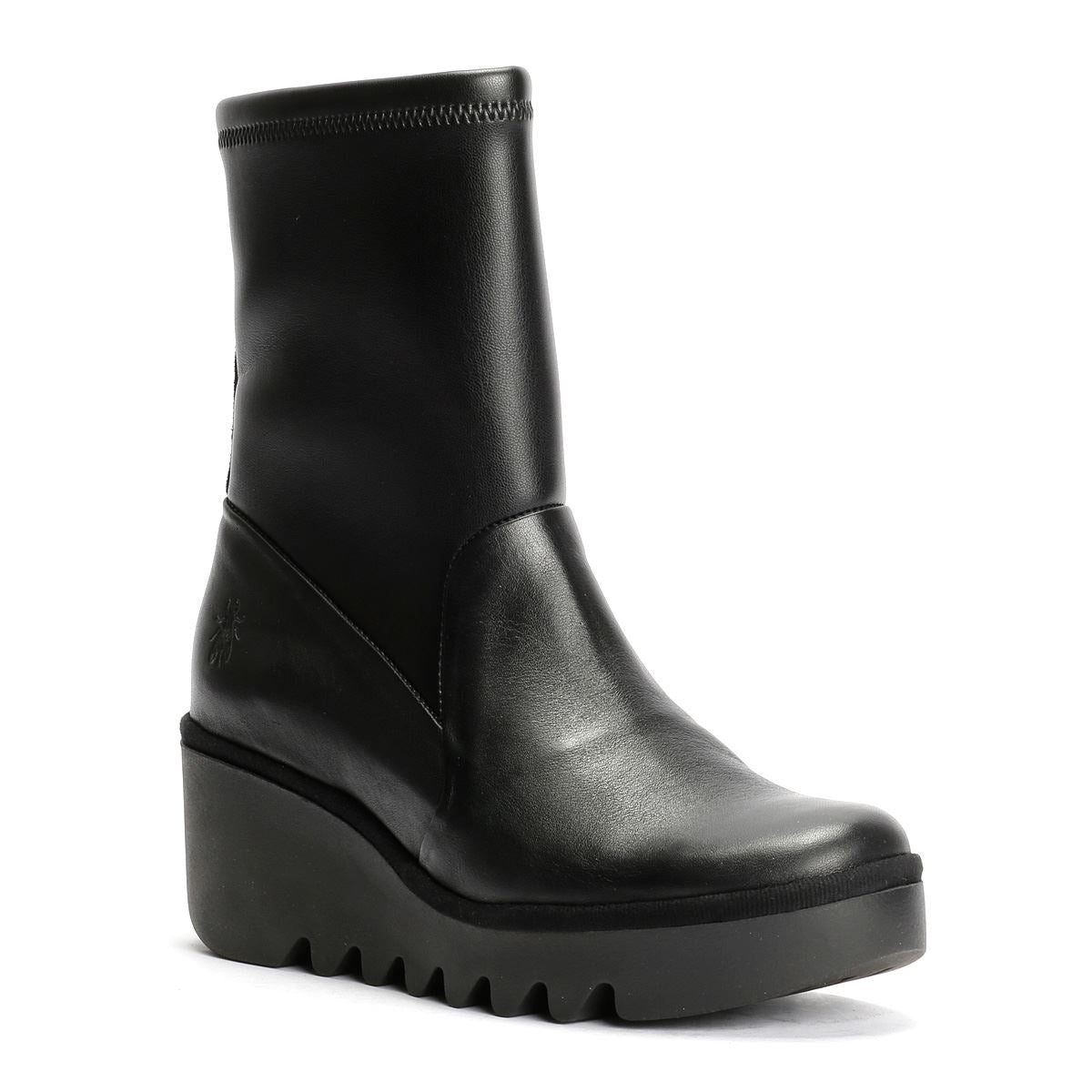 Fly London Boik Wedge Stretch Leather Women's Black Boots