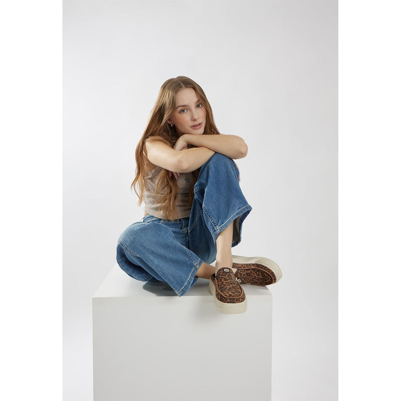 HEYDUDE Austin Lift Classic Leather Women's Brown Leopard Mules